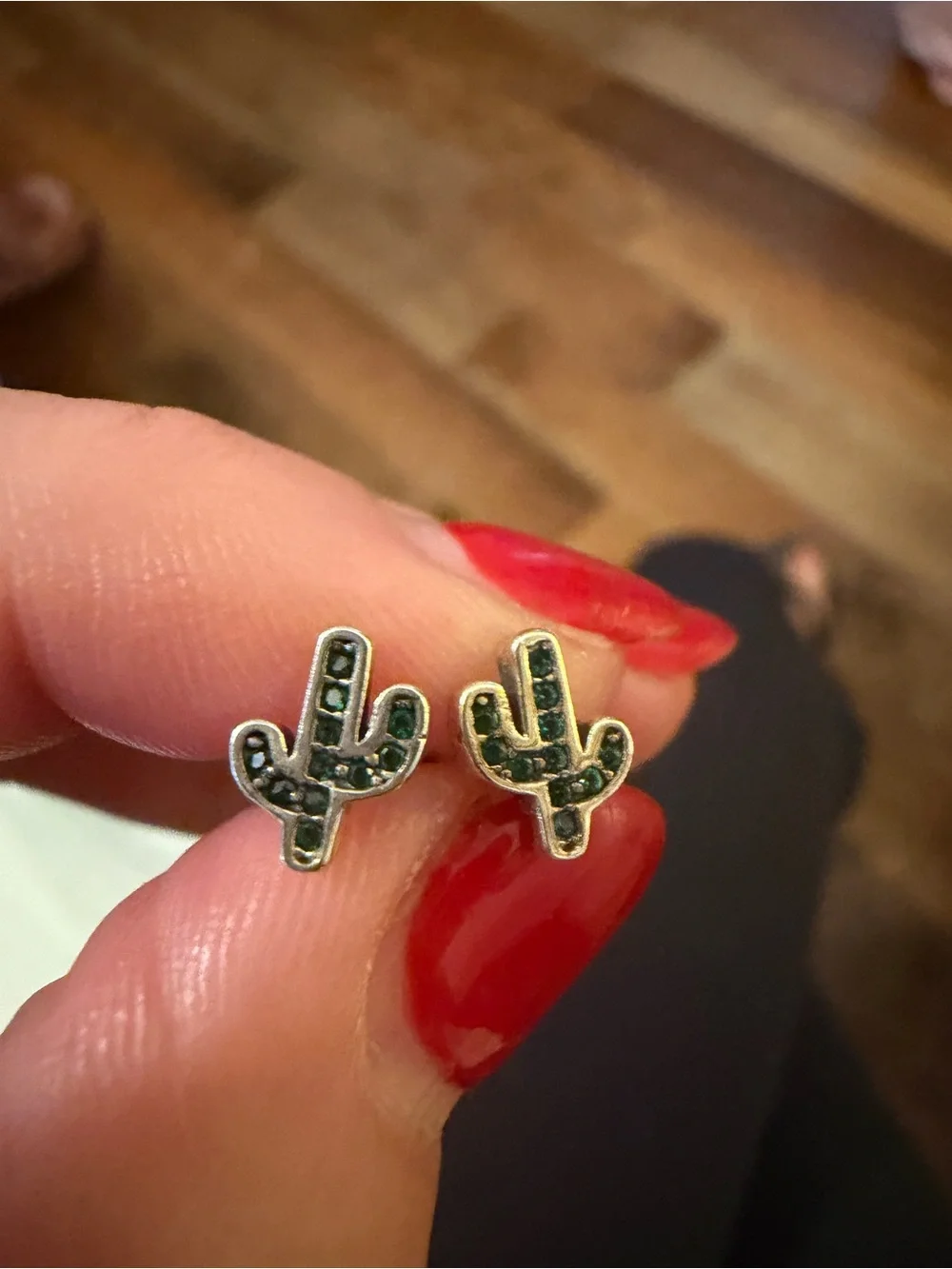Tiny 925 Cactus Stud Earrings - Green and Gold - Picture 2 of 6